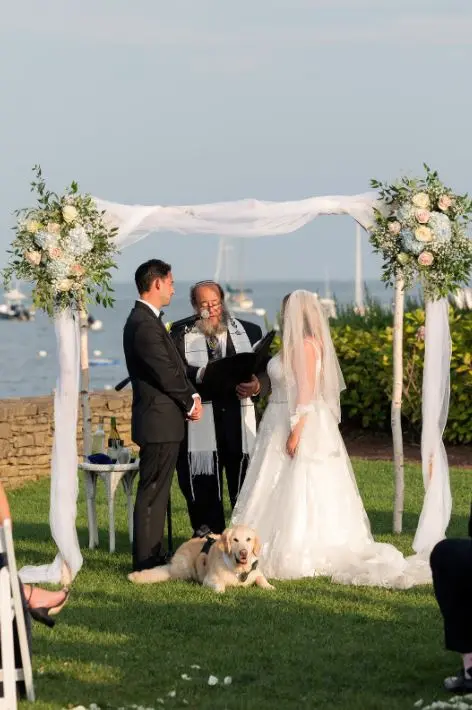 wedding ceremony with couple's dog